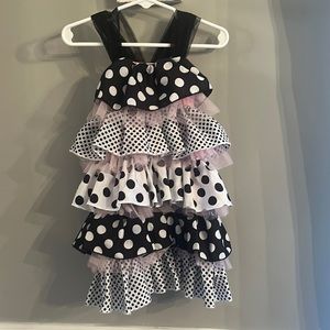 Black & white polka dot dress with pink accents